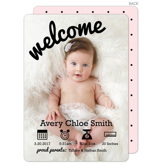 Pink Welcome Photo Birth Announcements